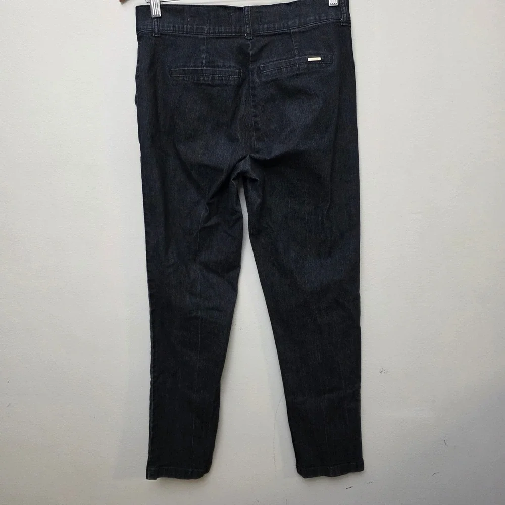 Nine West Jeans Trouser Women 6 Dark Wash Sailor Gold Button Slim Nautical